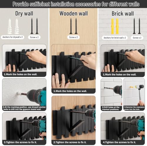 Wall Coat Rack for Entryway: Folding Wood 8 Hooks for Small Space