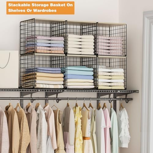 3PCS Stackable Closet Organizers and Storage, Shelves with Wood Top Extra Sto...