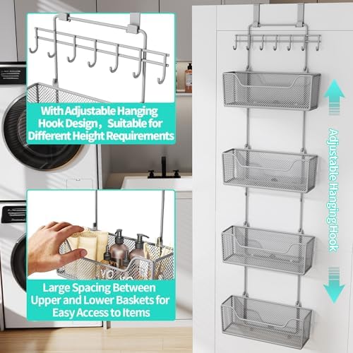 HapiRm Over The Door Organizer - Hanging Door Organizer with 4 Metal Large Ca...
