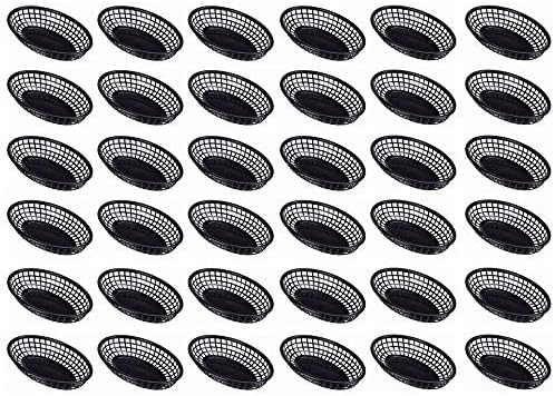 TrueCraftware-9-3/8" x 5-5/8" Oval Fast Food Baskets Black Set of 36- Food Serving Tray Classic Deli Baskets for Sandwiches Burgers Nachos Fries Hot Corn Dogs