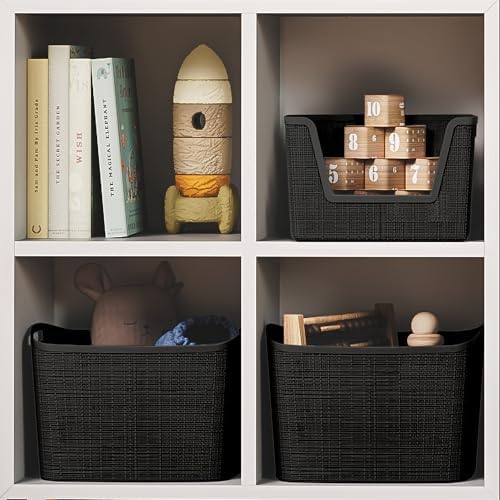 Curver Set of 4 Large 18L Easy Access Jute Decorative Plastic Organization an...