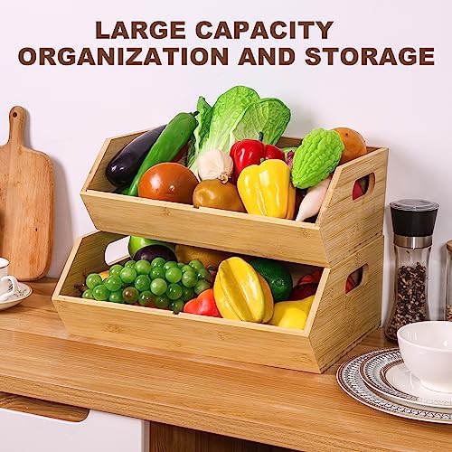2 Set Bamboo Storage Bins, Pantry Organizers and Storage, Kitchen Countertop ...