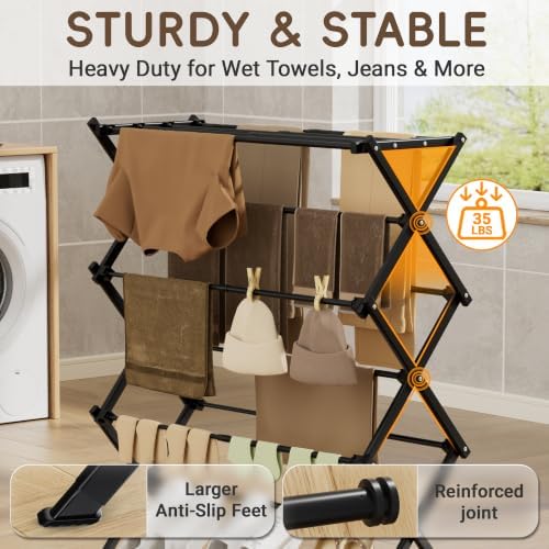 Foldable Clothes Drying Rack, Sleek Black for Modern Apartment
