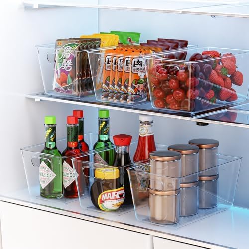 Clear Fridge Organizer Bins with Handles, 6 Pack 9.5×5×4.5 Inch
