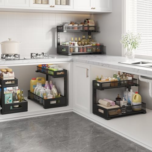 2 Pack 17IN Depth Under Sink Storage Organizer, Large 2-Tier Elegant Mesh Pul...