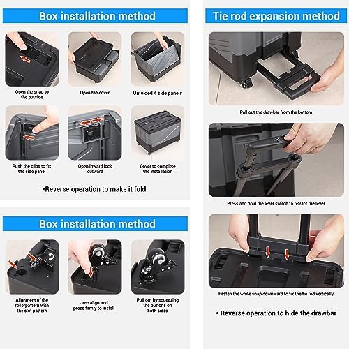XCBYT 50L Foldable Rolling Crate, Spacious Storage Cart with Wheels