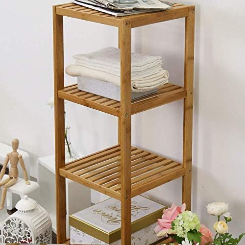 Kinsuite Bamboo Bathroom Shelf 4-Tier Storage Rack Standing Shelf Units for L...