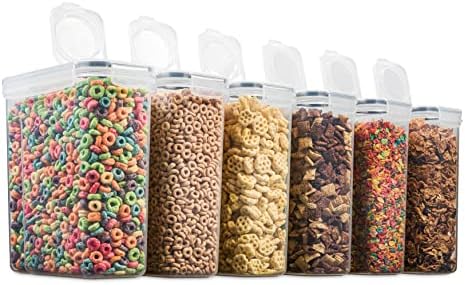 6 Pack Airtight Cereal Food Storage Container - BPA Free Plastic Kitchen and ...