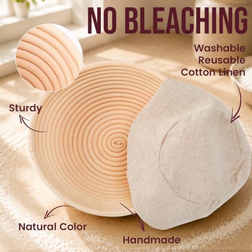 DOYOLLA Bread Proofing Baskets Set, 10 inch Oval & 8.5 inch Round Sour Do...