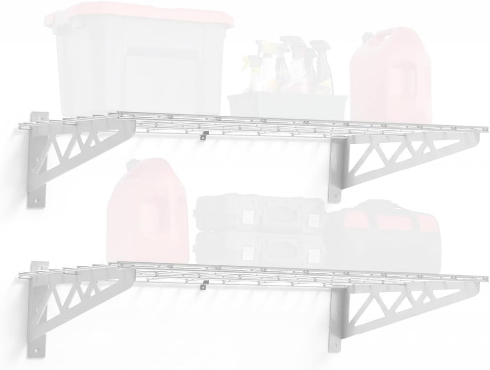 SafeRacks Steel Garage Wall Shelves 2-Pk w/Hooks, 500lb, White (18x36)
