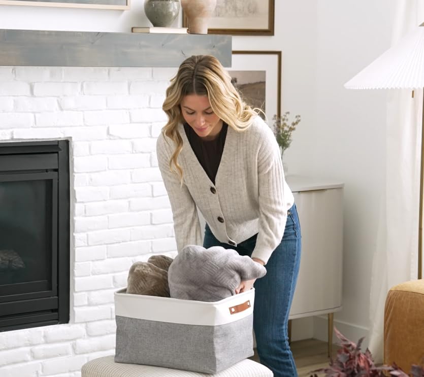OrganiHaus 16x12.5in Storage Baskets, 3 Pack - Fabric Bins for Shelves