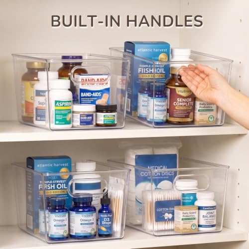 Hudgan 4 Clear Pantry Organizer Bins for Kitchen Cabinet, Refrigerator