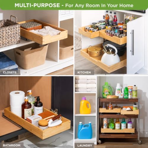 HOLDN’ STORAGE Bamboo Wooden Pull Out Cabinet Organizer 14" W x 21" D