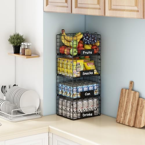 JKsmart 4 Pack XL Stackable Wire Baskets, Pantry Organizers and Storage