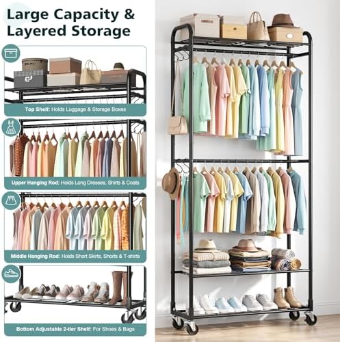 Luxspire Clothes Rack 3-Tier Portable Freestanding Closet with Shelves