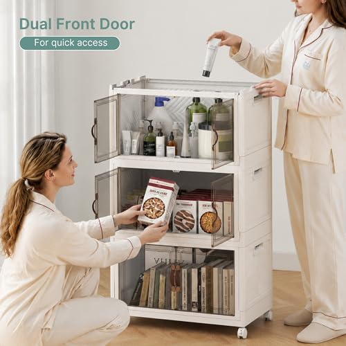 UAMFURI Stackable Storage Bins with Lid, 156QT Plastic Cabinet with Wheels