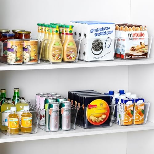 12 PACK Multi-Use Clear Storage Bins, Pantry Kitchen Cabinet Organizer Bins