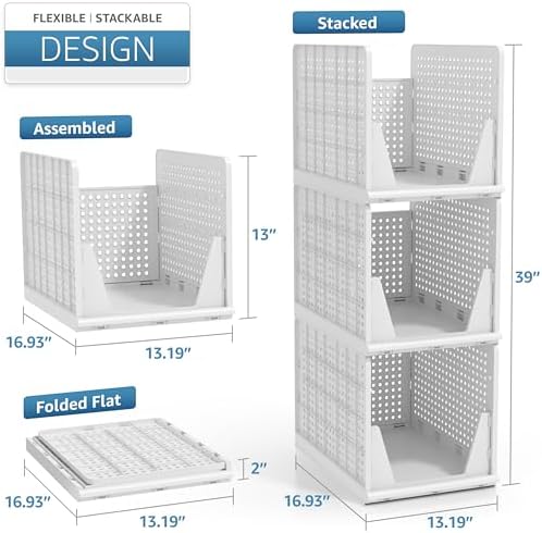 Sorbus Stackable Closet Organizer, Open-Front Shelf Bins (3 XL)