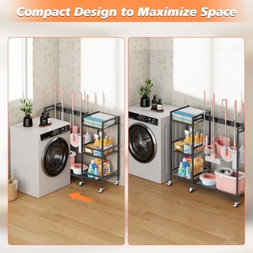 Broom and Mop Holder, MUNNAR Broom Closet Storage Cabinet with Cleaning Suppl...