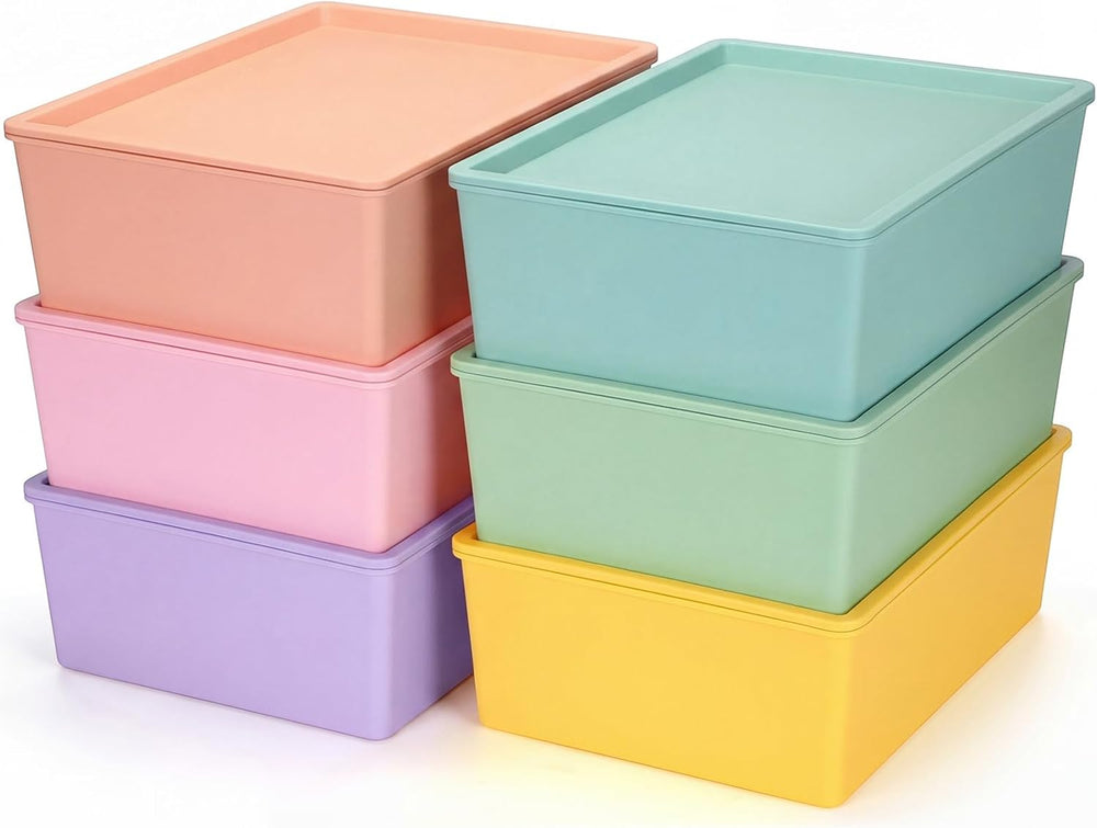 Menkxi 6 Pcs Large Plastic Storage Bins with Lids, Mixed Color