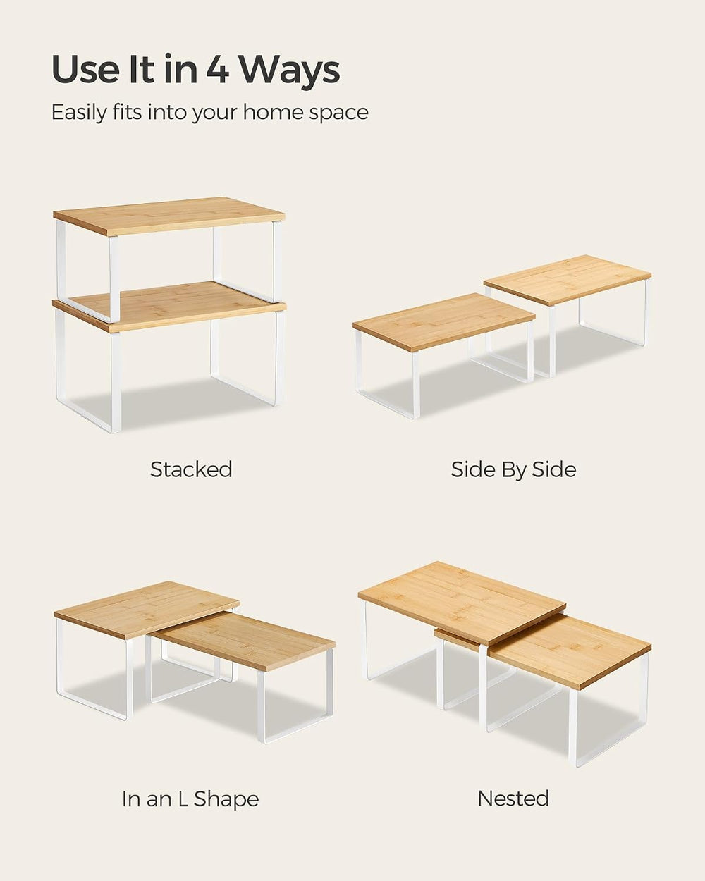 SONGMICS Cabinet Organizer Shelf, Set of 2 Kitchen Counter Shelves, Kitchen S...