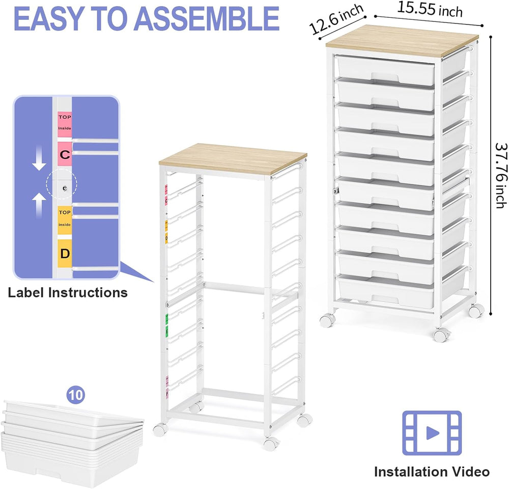 SYKIARIOL Rolling Cart with Drawers,White