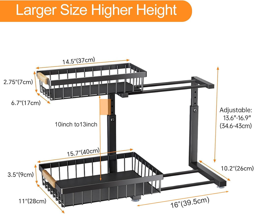 PXRACK Under Sink Organizer, Adjustable Height, 2 Tier Pull Out Under Cabinet...