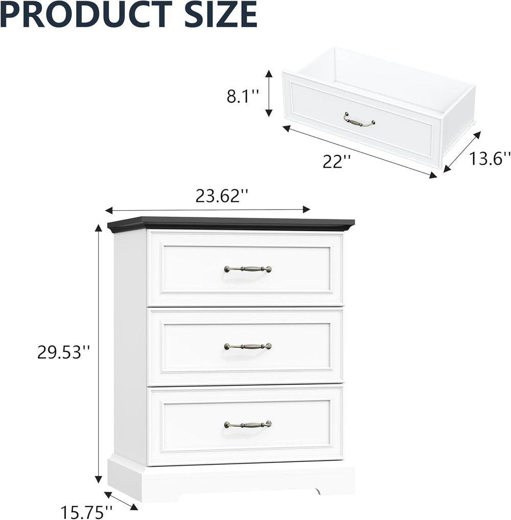 Thacuok 3 Drawer Dresser for Bedroom, 24" Wide Wooden Chest of Drawers, ...