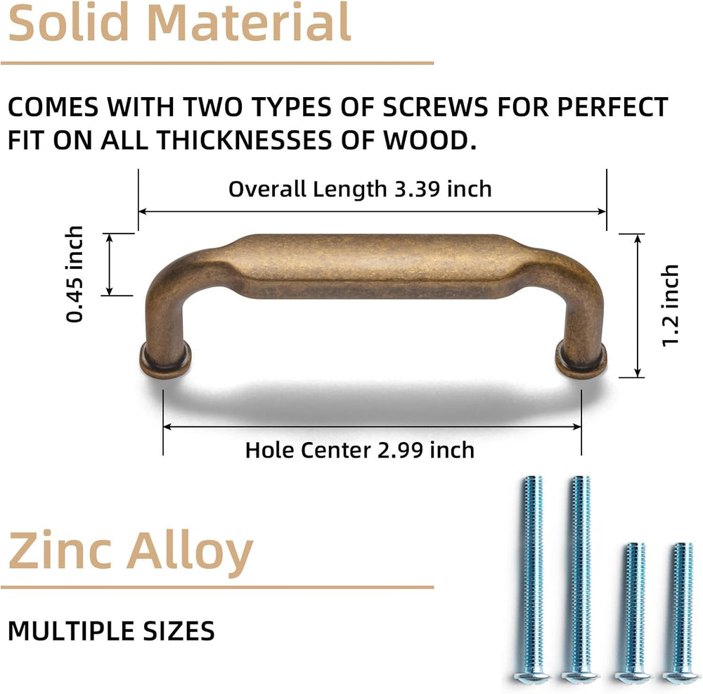 Goo-Ki 12 Pack 3 Inch （76mm） Hole Center Cabinet Pulls Antique Brass Zinc All...