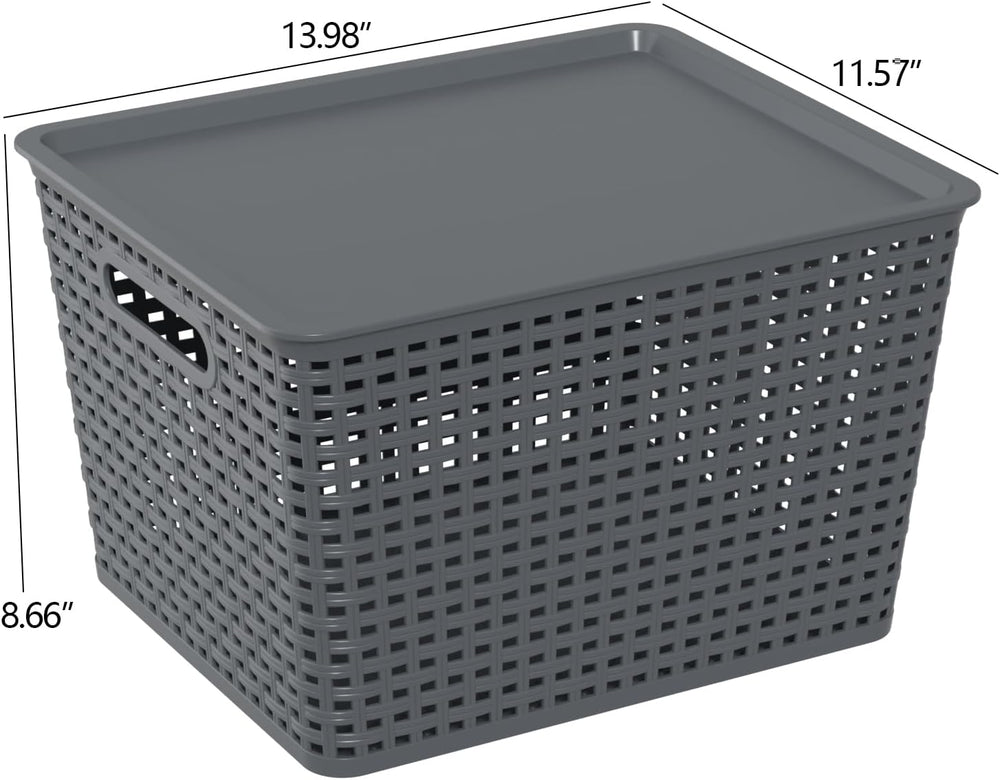 6-Pack Large Plastic Storage Baskets with Lid, Stackable Bins