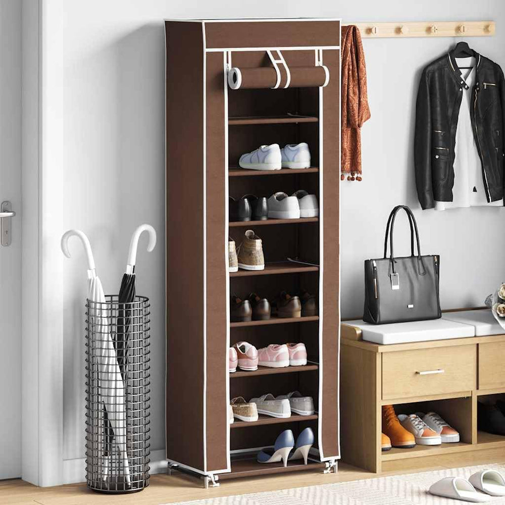 vidaXL Fabric Shoe Cabinet with Cover 22" x 11" x 64" Brown