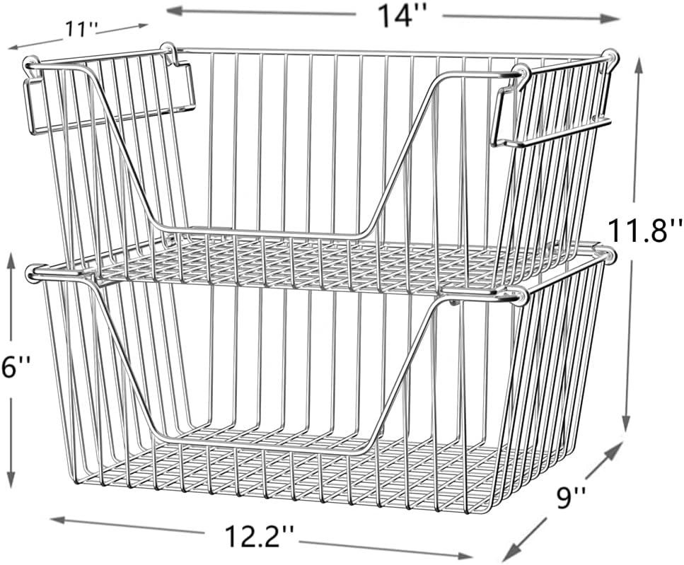 Slideep Large Stackable Storage Baskets Cabinet Organizer Sturdy Metal Wire P...