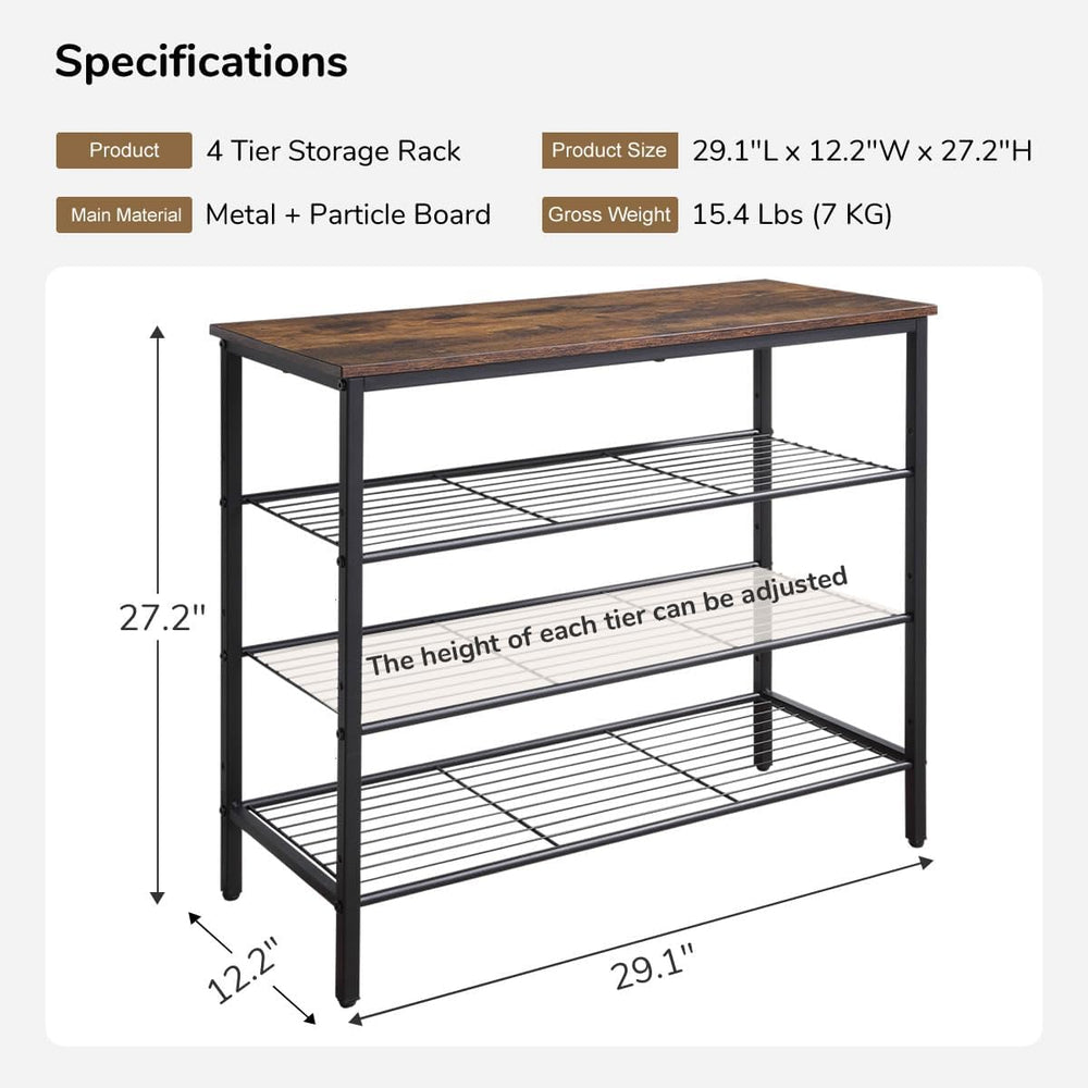 4-Tier Shoe Rack Organizer, Metal Mesh Shoe Storage Shelf, for Entryway, Hall...
