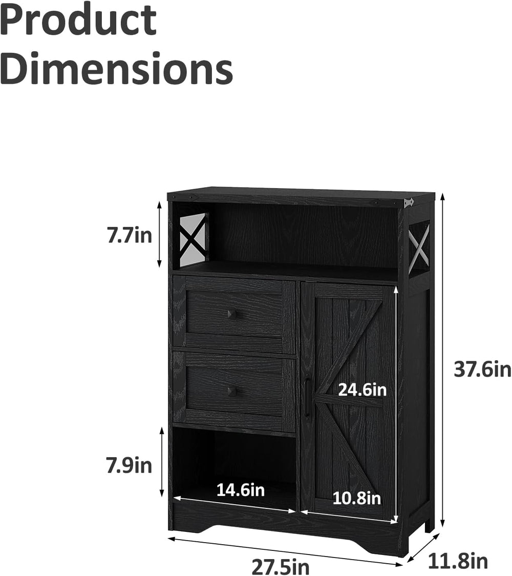 Fameill Farmhouse Storage Cabinet with 2 Drawers & Shelves,Black