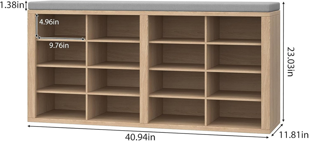 Shoe Rack Bench, Shoe Storage Bench with Cushion, Shoe Organizer 16 Cubbies f...