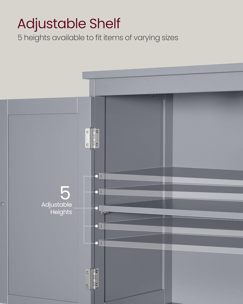 VASAGLE Bathroom Storage Cabinet with 2 Doors, 2 Drawers, Dove Gray