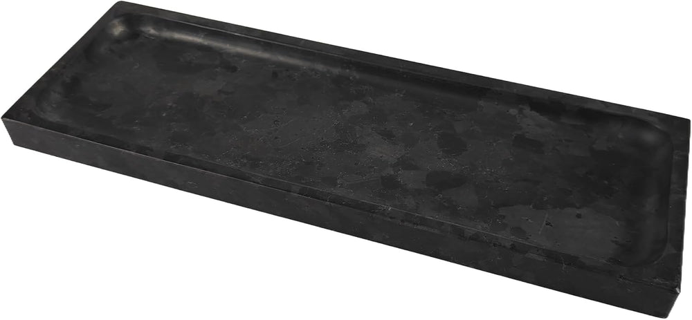 Matte Black Granite Vanity Tray - Natural Stone Rectangular Catchall, 10.6&qu...
