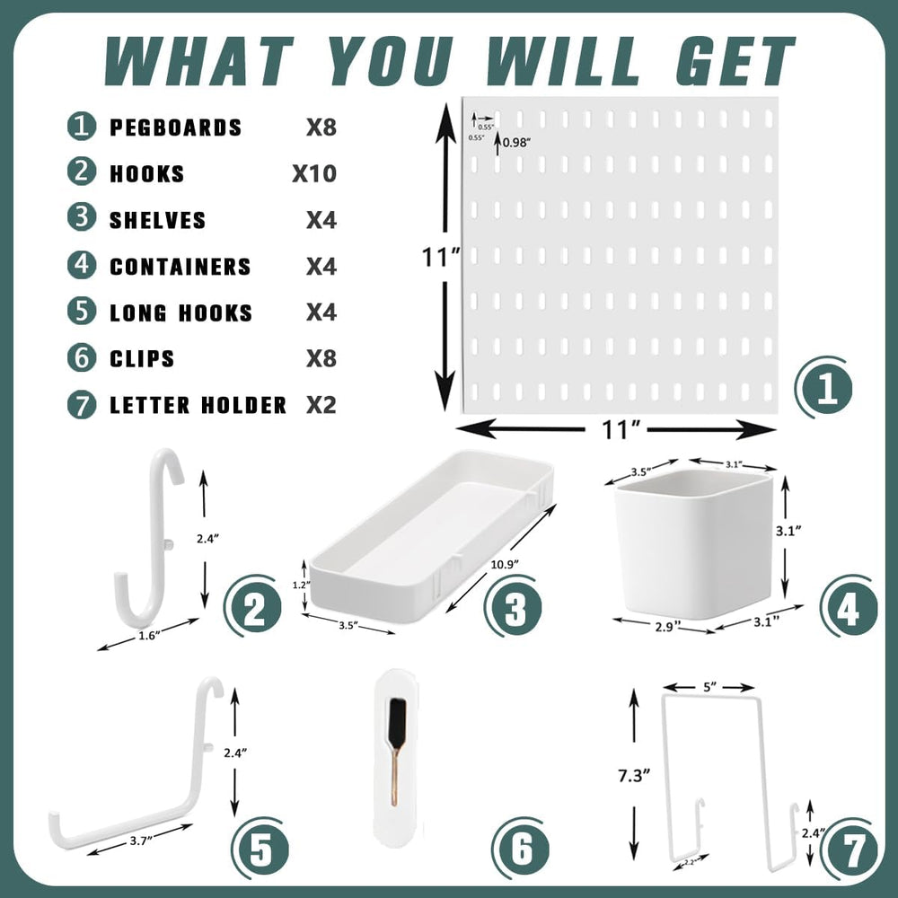 MULSAME Pegboard Combination Kit, Wall Mounted Storage Set with 8 Pegboards &...
