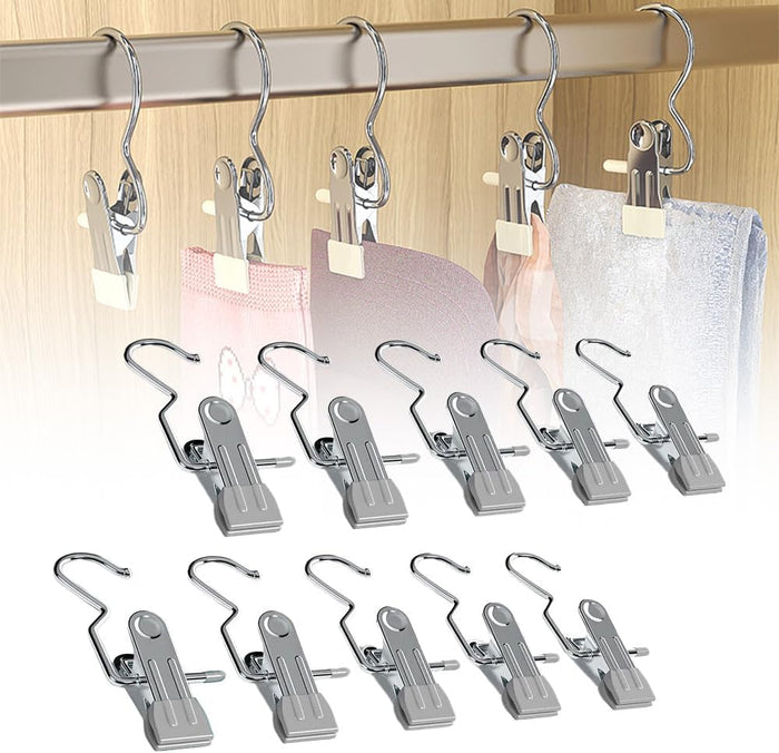 10/30/50 PCS Space-Saving Clothespin Hat Pants Storage Hanging Travel Hook, 360° Rotating Stainless Steel Metal Hanging Hook Clips, Hanger Clips Towel Clips Boot Hangers for Closet (Gray, 100 PCS)