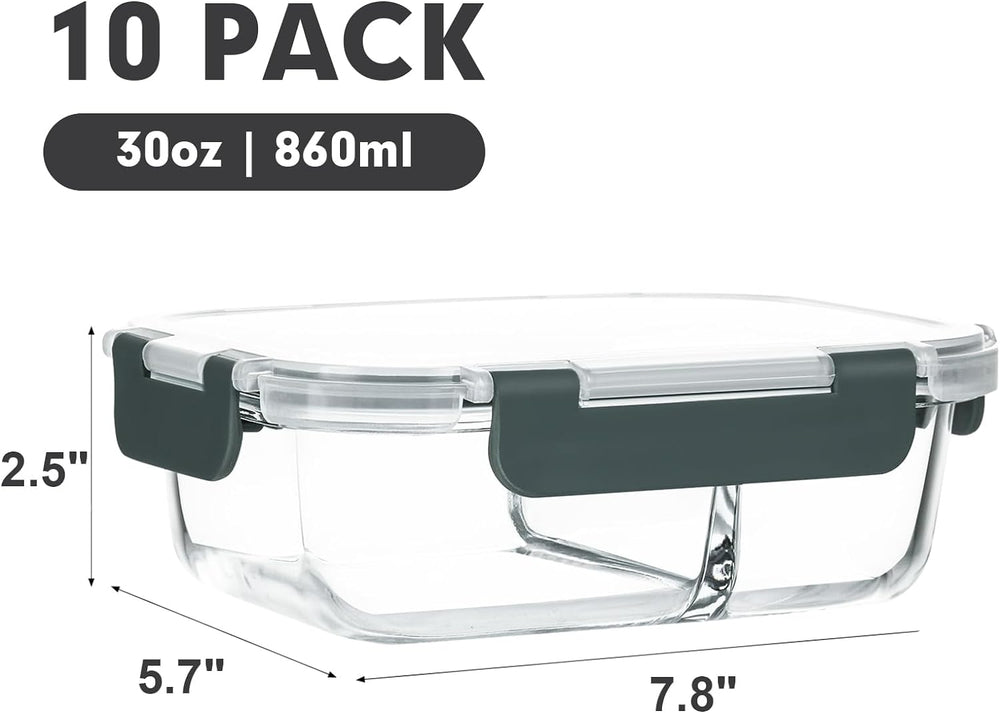 M MCIRCO 10 Pack,30 oz, 2 Compartments Glass Meal Prep Containers with Lids
