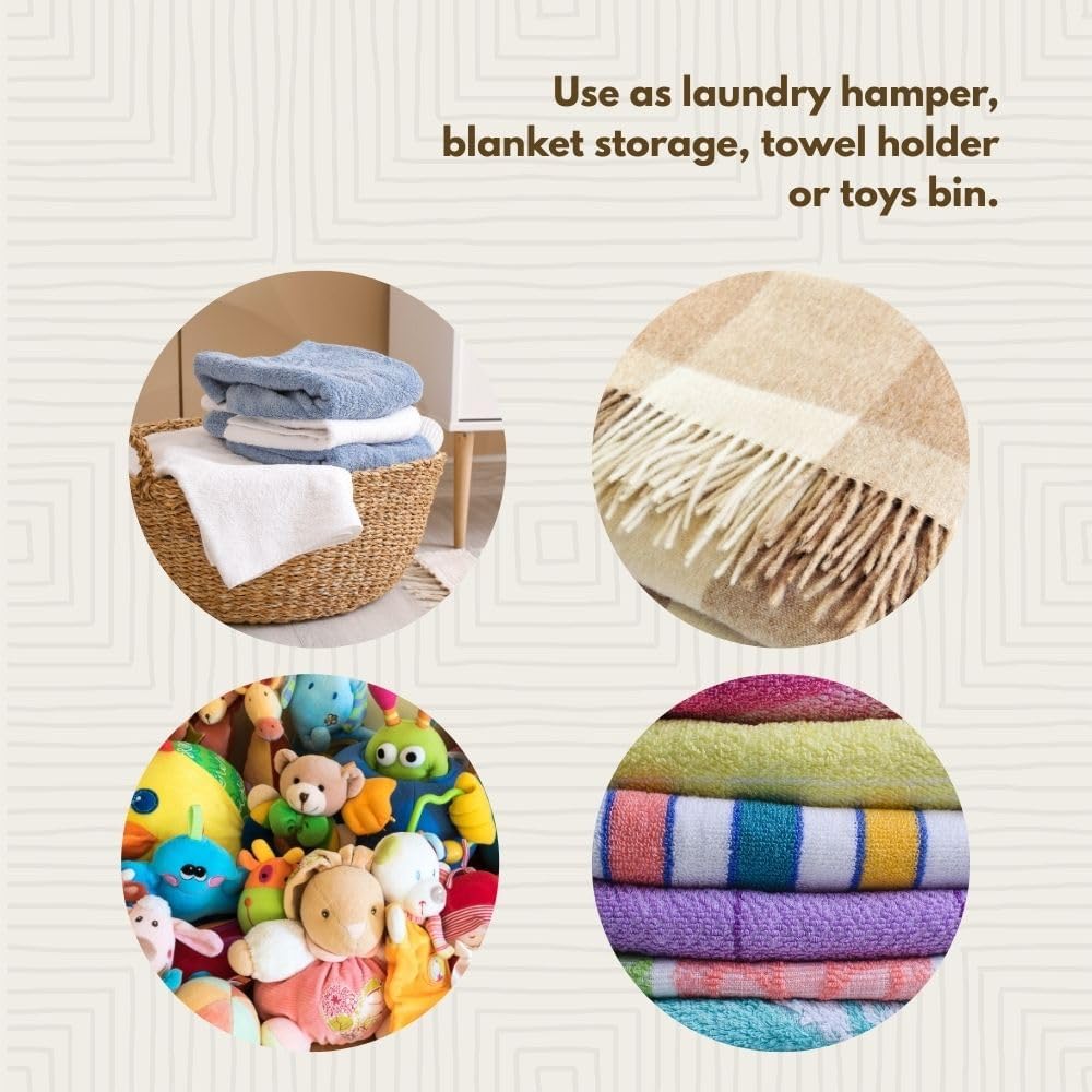 Large Woven Blanket Basket, Multicolor Wicker Storage Basket for Living Room,...