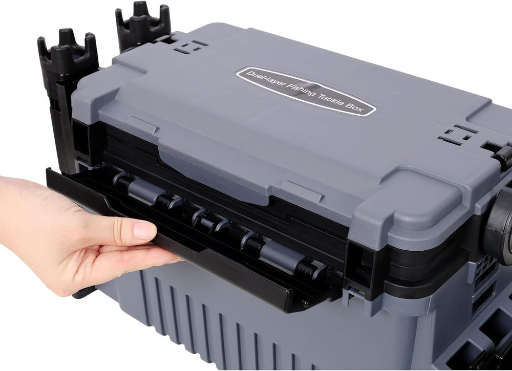 Dual-layer Fishing Tackle Box, Portable Tackle Storage Box Organizer with 2 R...