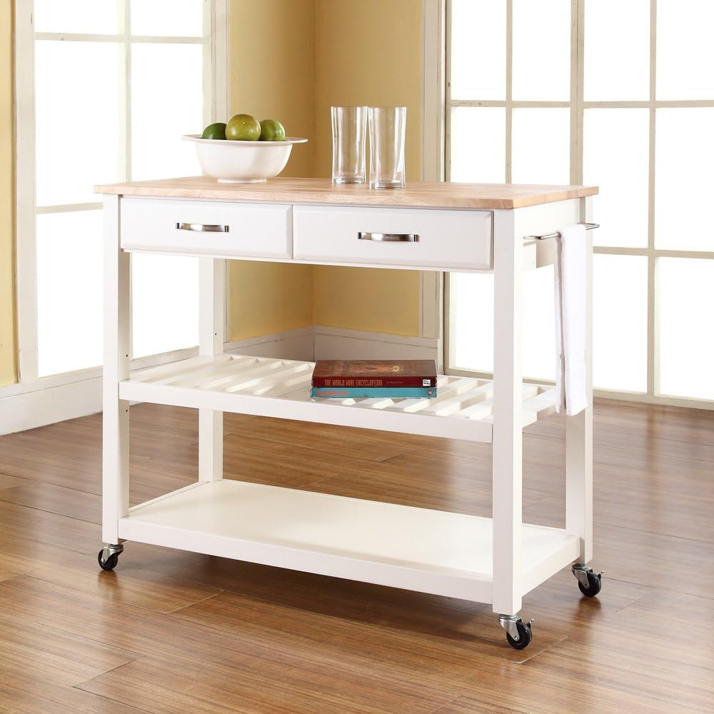 Crosley Furniture Wood Top Kitchen Prep Rolling Cart, Microwave Stand, Coffee...