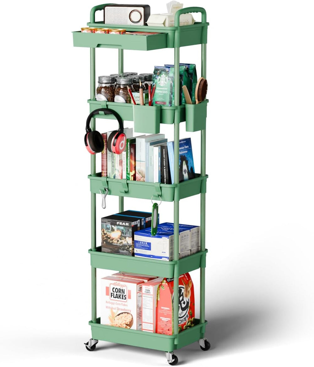 Sorgion 5 Tier Rolling Cart Organizer,Bathroom Cart Organizers with Wheels La...