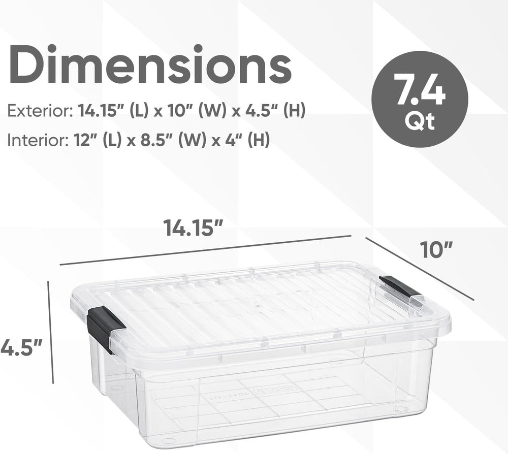 Superio 7.4 Quart Clear Plastic Storage Bin with Lid, Stackable Organizer Box...