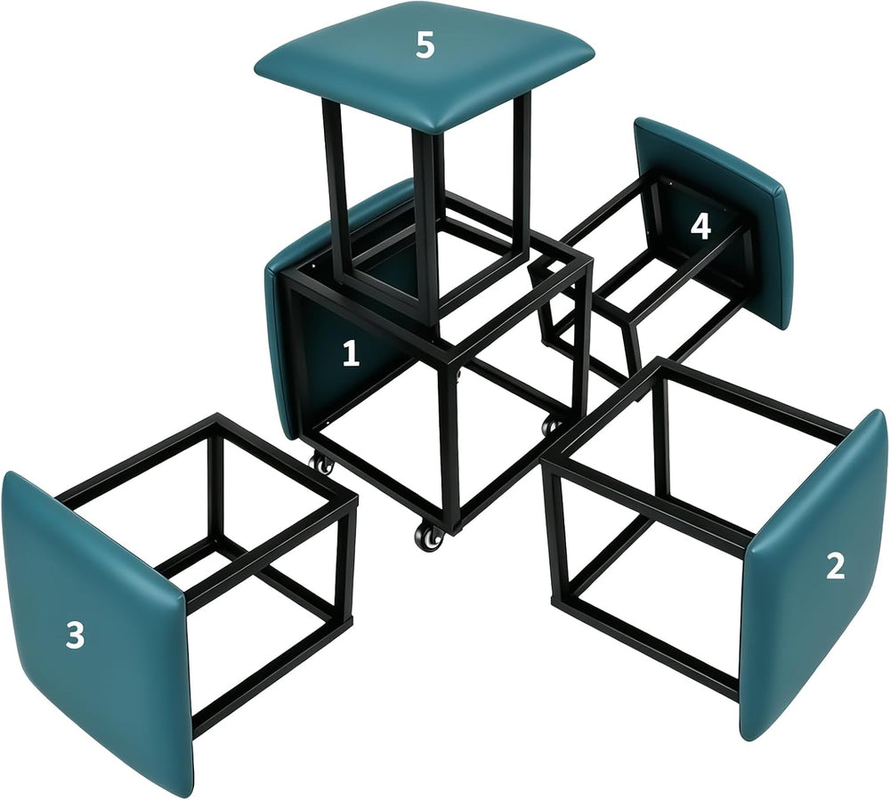 5 in 1 Nesting Ottoman Cube Chair, Stackable Stools, Leather Square Ottoman B...