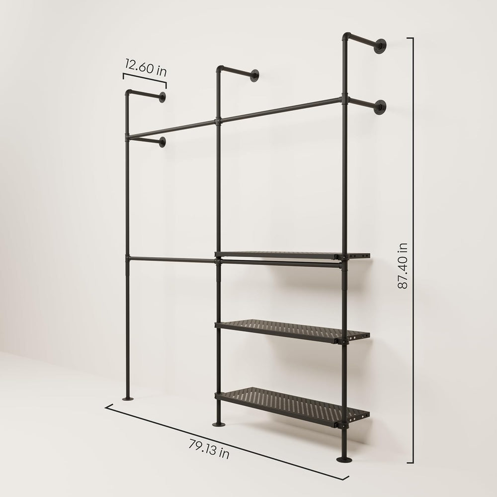 pamo Wall Mounted Clothing Rack with Metal Sheves – 79" W × 87" H, ...