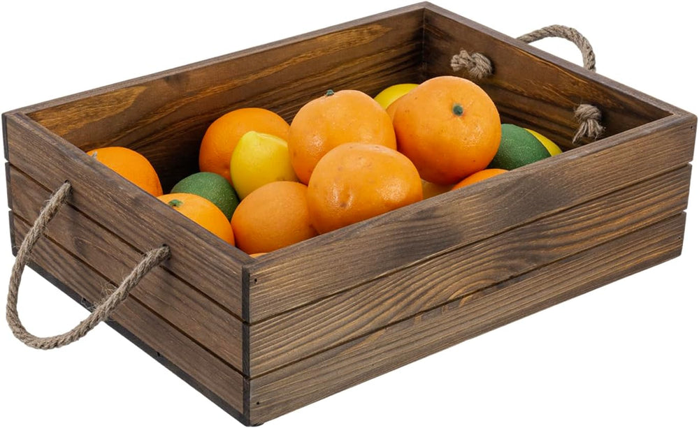 MyGift 15 Inch Rustic Wood Storage Box, Farmhouse Crate with Handles