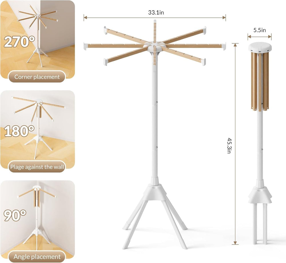 Wood Clothes Drying Rack, Foldable Collapsible Laundry Rack with 8 Adjustable...