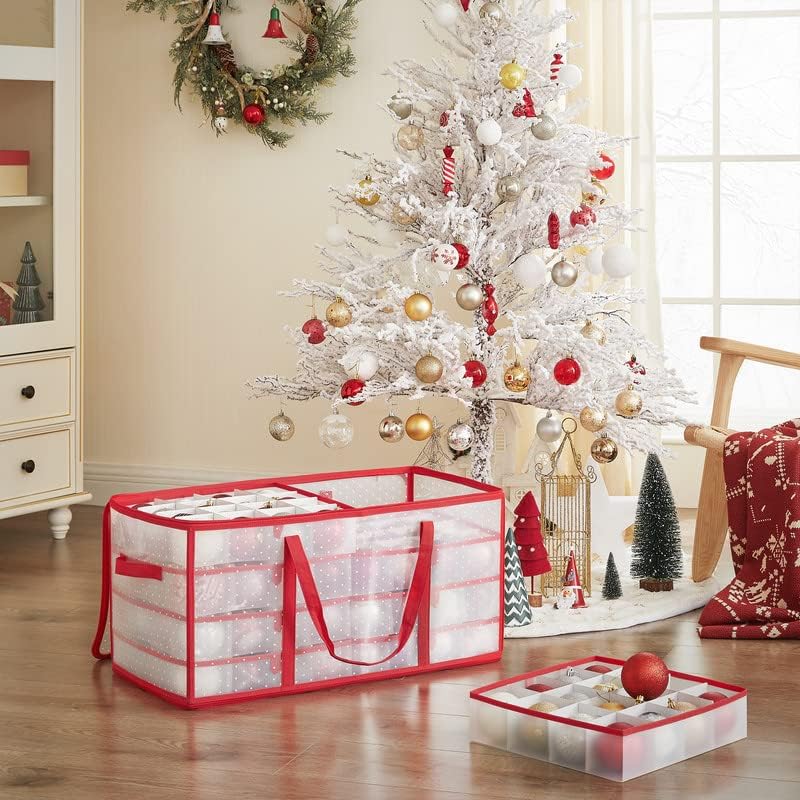 SONGMICS Large Christmas Ornament Storage Box, with 128 Slots